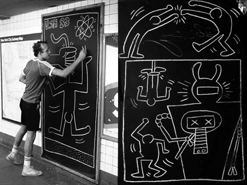 Keith Haring, photographié dans le métro par Chantal Regnault, 1983
