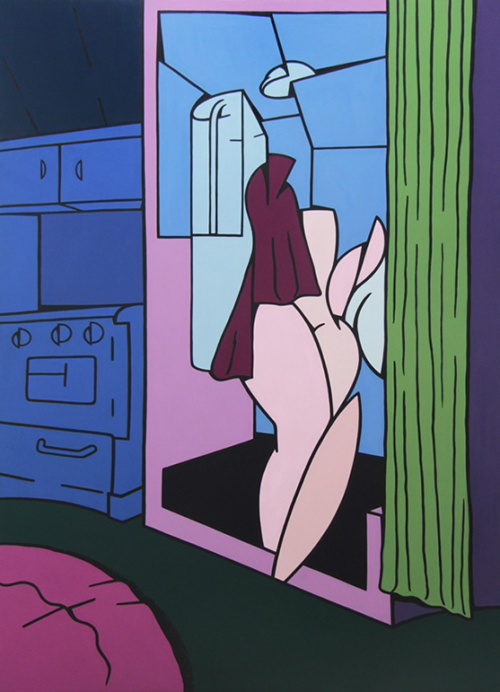 La doccia in cucina, Valerio Adami, acrylique sur toile, 243x164 cm, NY, 1968